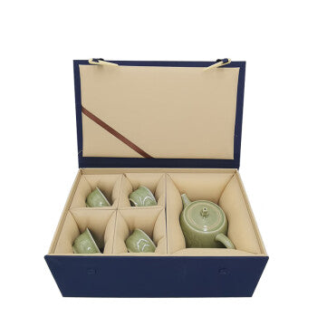 Chinese porcelain Yaozhou Kiln Tea Set - Five - piece Set of Yaozhou Celadon Tea Set with Teapot, Four Cups and Tea Tray, Landscape - themed Kung Fu Tea Set