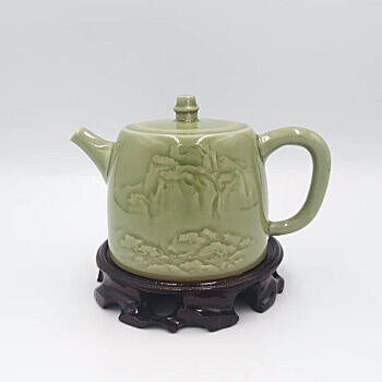Chinese porcelain Yaozhou Kiln Tea Set - Five - piece Set of Yaozhou Celadon Tea Set with Teapot, Four Cups and Tea Tray, Landscape - themed Kung Fu Tea Set