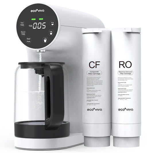 Ecoviva Countertop Reverse Osmosis System RO Water Filter, 5-Stage Filtration, Real-time TDS Monitor, 3:1 Pure to Drain, No Installation Portable Water Purifier-Black